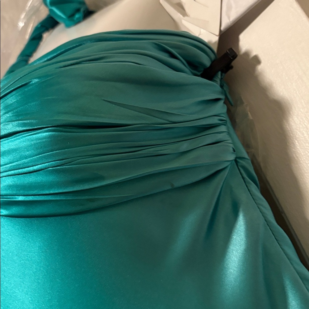 Y2K cache Teal Satin Halter Dress - Picture 4 of 5